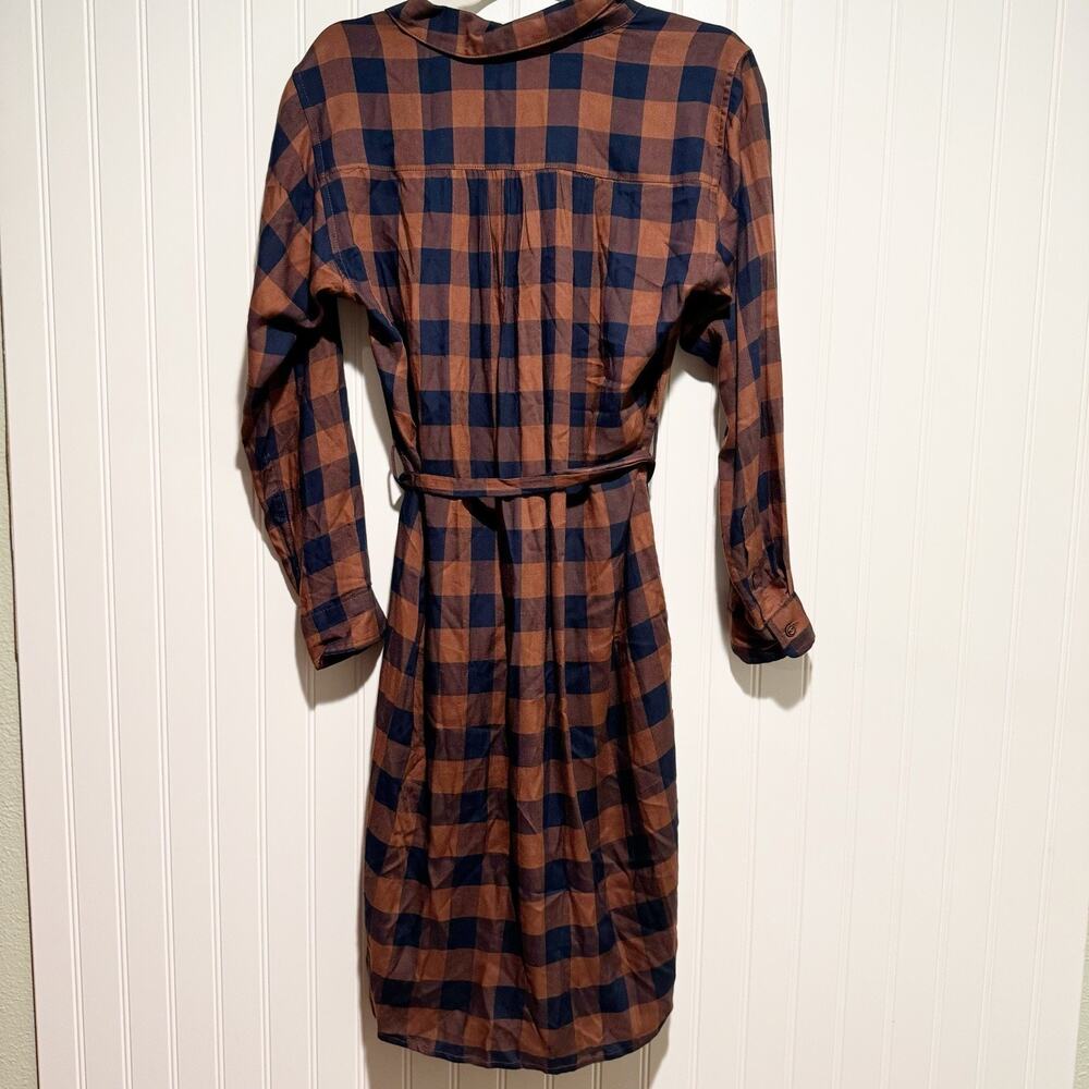 Bridge Burn Emery Gingham Plaid Shirt Dress Brown Navy Blue Size XS - Picture 7 of 7